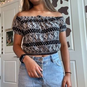 Patterned off the shoulder top